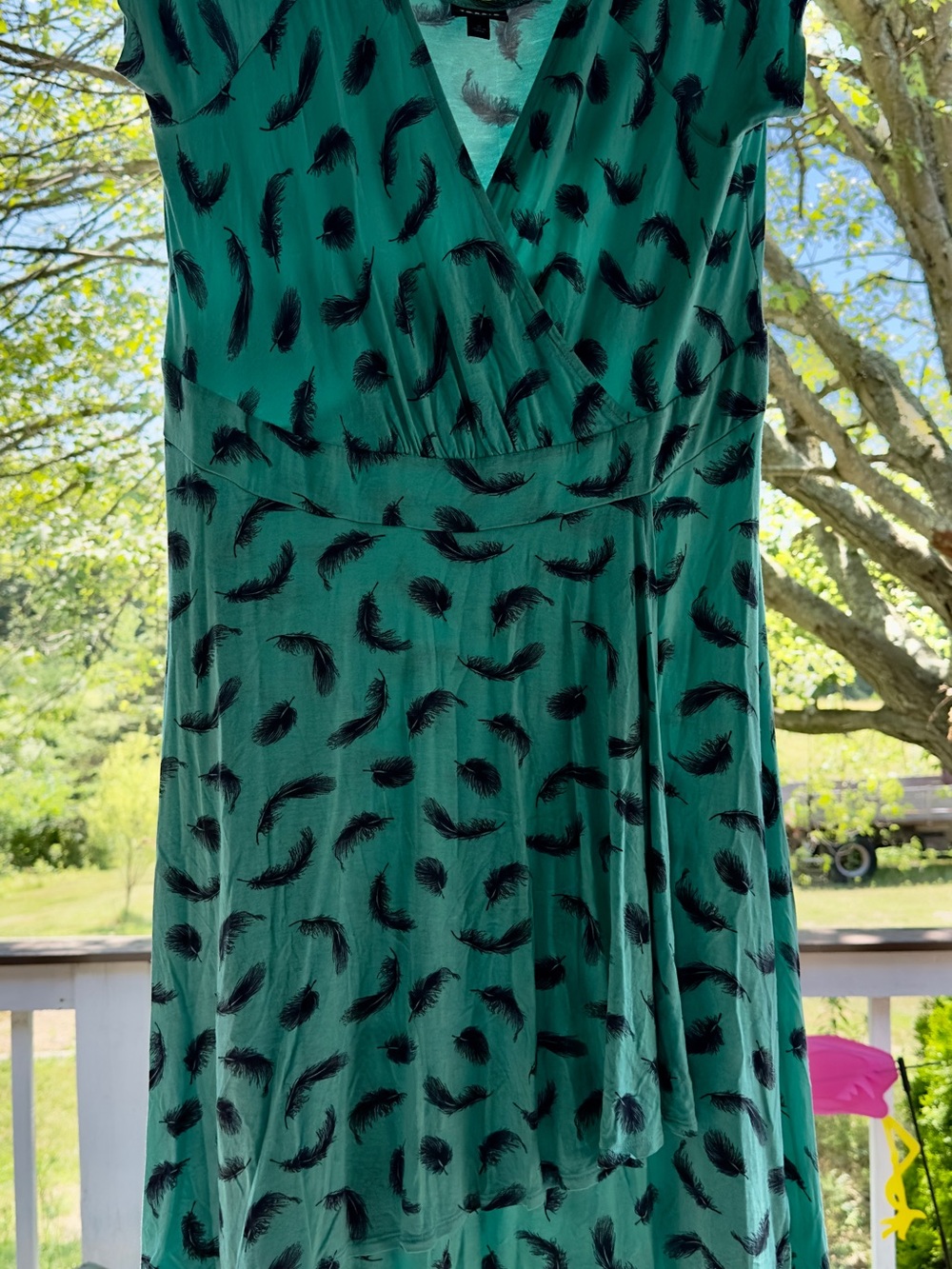 Torrid Teal Feather-Print Fake Wrap dress - Picture 4 of 4